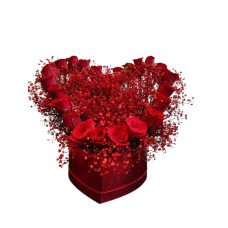 Red roses & gipsy heart box
