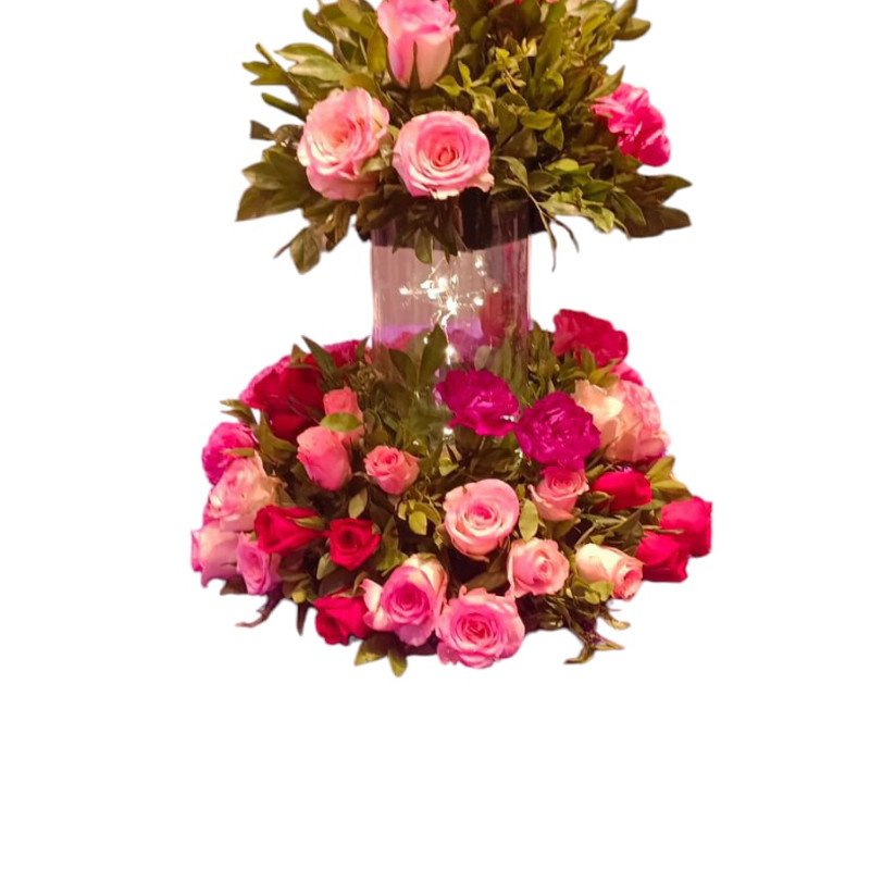 Mixed roses jar bouquet