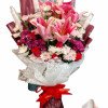Mixed roses & white lilies bouquet