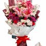 Mixed roses & white lilies bouquet